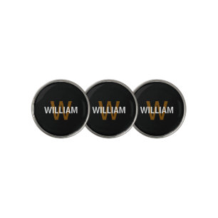 Elegant Black &White Monogram name Golf Ball Marker