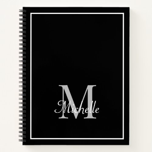 Elegant Black White Monogram Name Hardcover Notebook