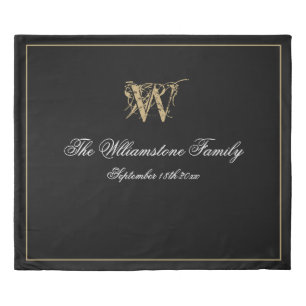 Elegant Black White Monogram Newlywed Wedding Duvet Cover