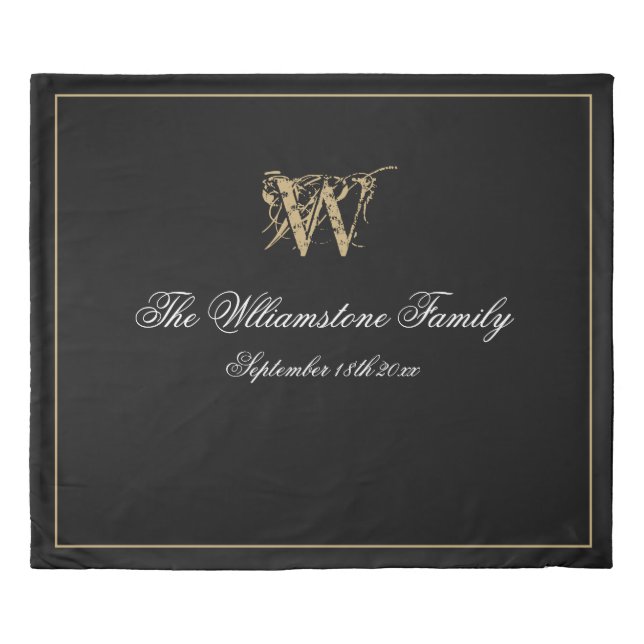Elegant Black White Monogram Newlywed Wedding Duvet Cover (Front)