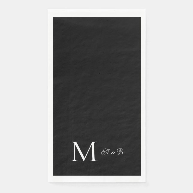 Elegant Black & White Monogram Paper Guest Towels (Front)