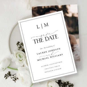 Elegant Black & White Monogram Photo Wedding Save The Date