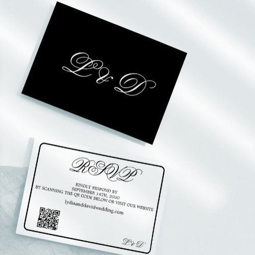 Elegant Black White Monogram QR Code Wedding RSVP