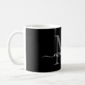 Elegant Black White Monogram Script Stylish Black Coffee Mug (Left)