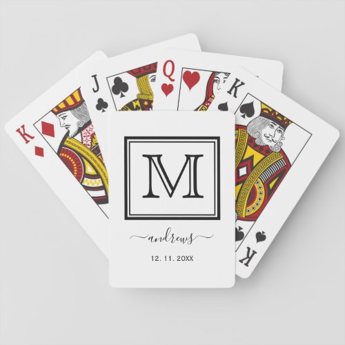 Elegant Black White Monogram Stylish Script Name Poker Cards