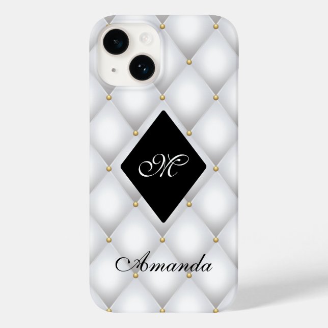 Elegant Black White Monogram Tufted  Case-Mate iPhone Case (Back)