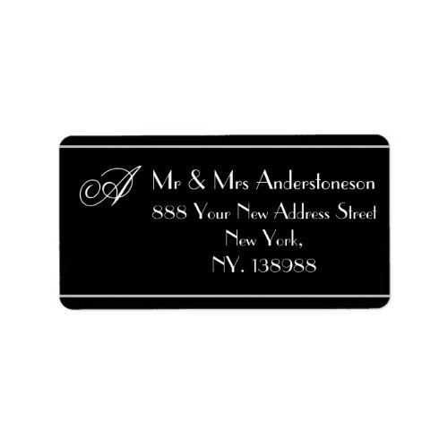 Elegant Black White Monogram Wedding Address Label