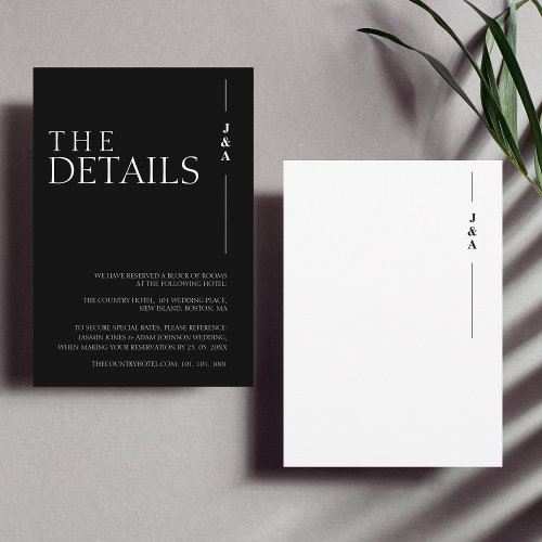 Elegant Black White Monogram Wedding Details Enclosure Card