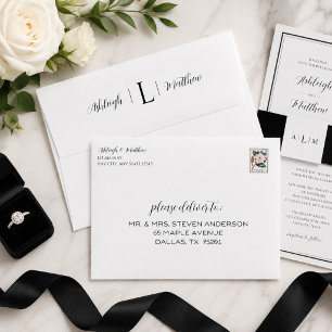 Elegant Black White Monogram Wedding Envelope