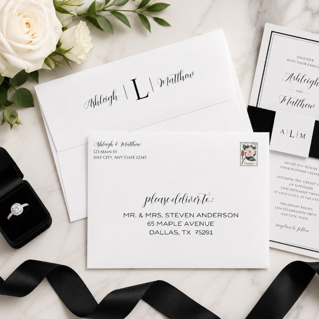 Elegant Black White Monogram Wedding Envelope (Creator Uploaded)