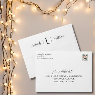Elegant Black & White Monogram Wedding Envelope