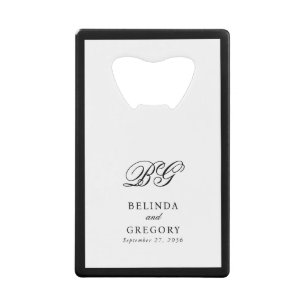 Elegant Black White Monogram Wedding Favor Credit Card Bottle Opener
