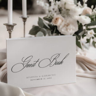 Elegant Black & White Monogram Wedding Guest Book