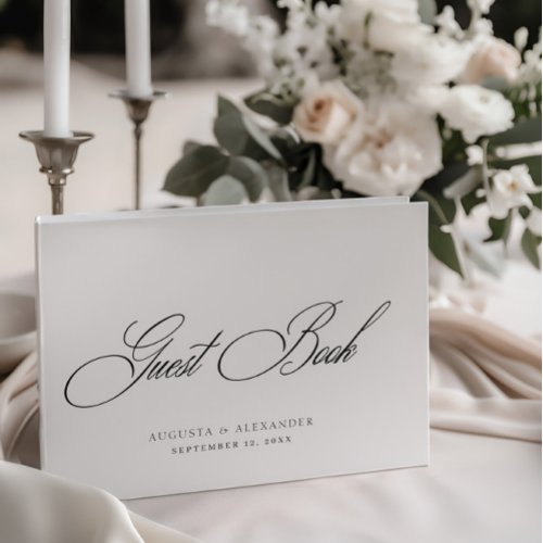 Elegant Black  White Monogram Wedding Guest Book