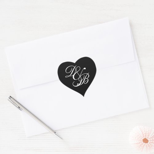 Elegant BlackWhite Monogram Wedding Heart Seal