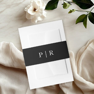 Elegant Black White Monogram Wedding Invitation Belly Band
