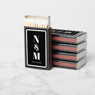 Elegant black &white monogram wedding matchboxes