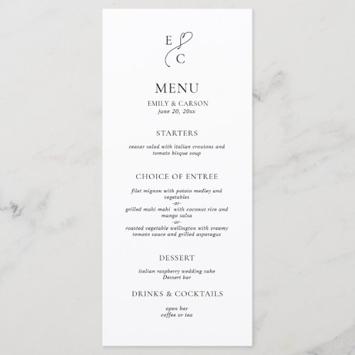 Elegant Black & White Monogram Wedding Menu