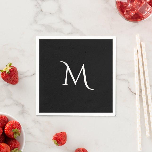 Elegant Black White Monogram Wedding  Napkins (Insitu)