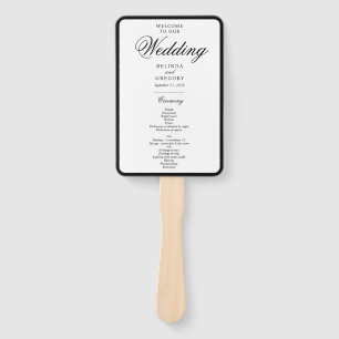Elegant Black White Monogram Wedding Program Hand Fan