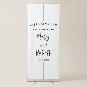 Elegant Black & White Monogram Wedding Retractable Banner