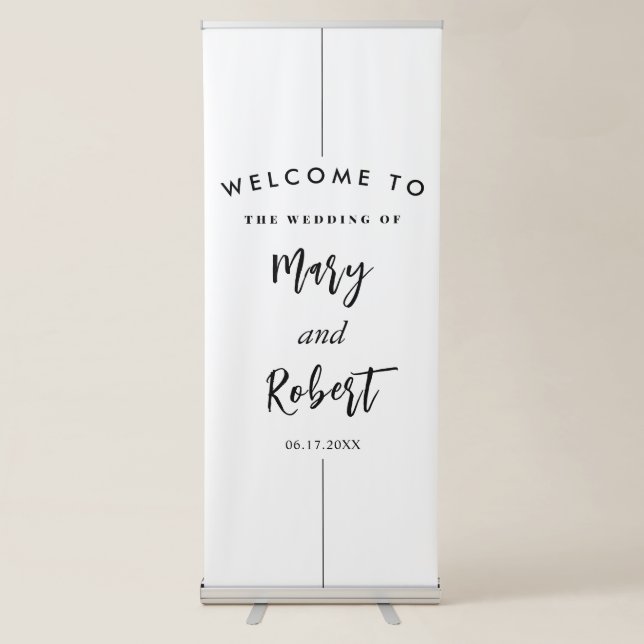Elegant Black & White Monogram Wedding Retractable Banner (Front)