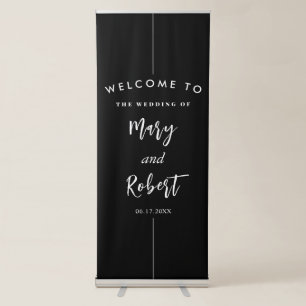 Elegant Black & White Monogram Wedding Retractable Banner