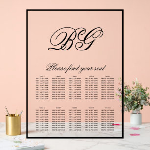 Elegant Black White Monogram Wedding Seating Chart