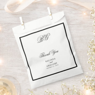 Elegant Black White Monogram Wedding Seating Chart Favor Bag