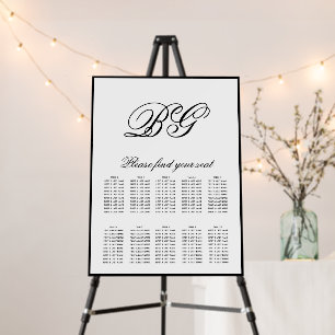 Elegant Black White Monogram Wedding Seating Chart Foam Board