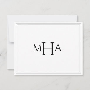 Elegant Black & White Monogrammed flat Thank You Card
