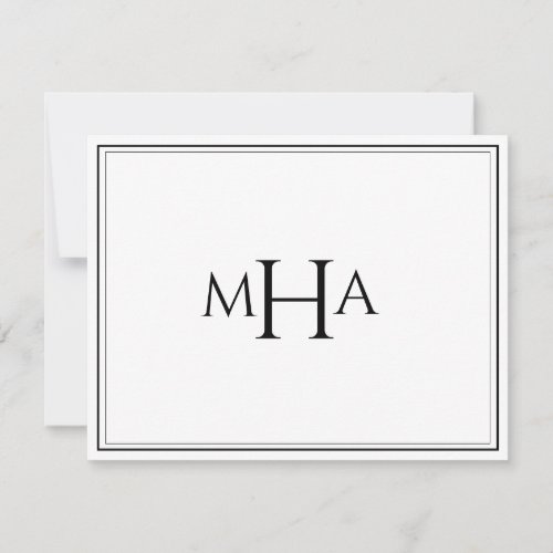 Elegant Black & White Monogrammed flat Thank You Card