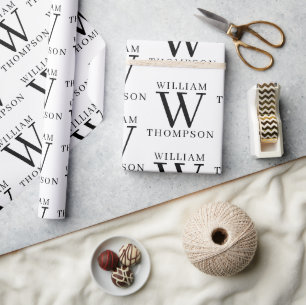 Elegant Black & White Monogrammed Name Wrapping Paper