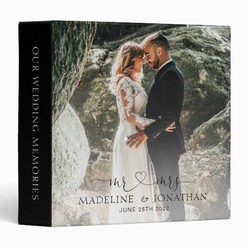 Elegant Black White Mr Mrs Heart Photo Wedding 3 Ring Binder