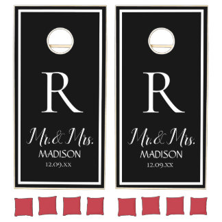 Elegant Black white Mr & Mrs Modern Wedding  Cornh Cornhole Set
