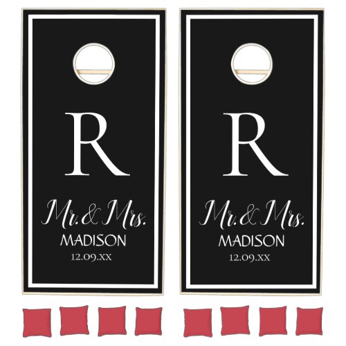 Elegant Black white Mr  Mrs Modern Wedding  Cornh Cornhole Set