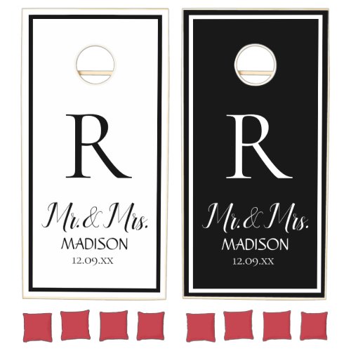 Elegant Black white Mr  Mrs Modern Wedding Cornhole Set