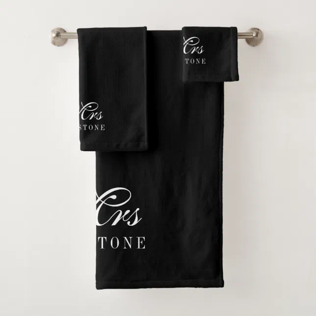 Elegant Black & White Mrs Name Bath Towel Set Zazzle