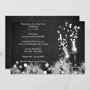 Elegant Black & White New Years Eve Party Invitation