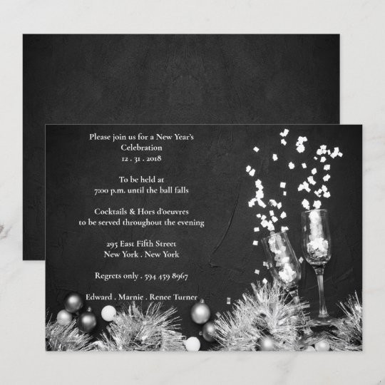 Elegant Black & White New Years Eve Party Invitation