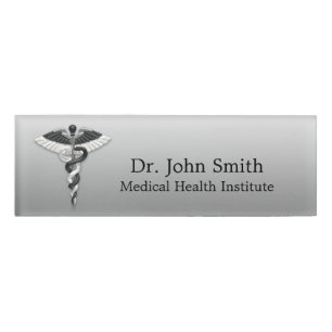 Elegant Black White Noble Classy Medical Caduceus Name Tag