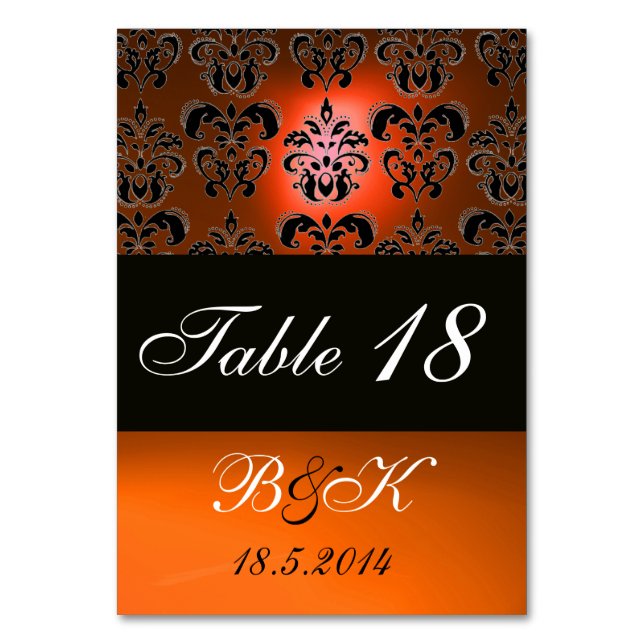 ELEGANT BLACK,WHITE ORANGE YELLOW DAMASK MONOGRAM TABLE NUMBER (Back)