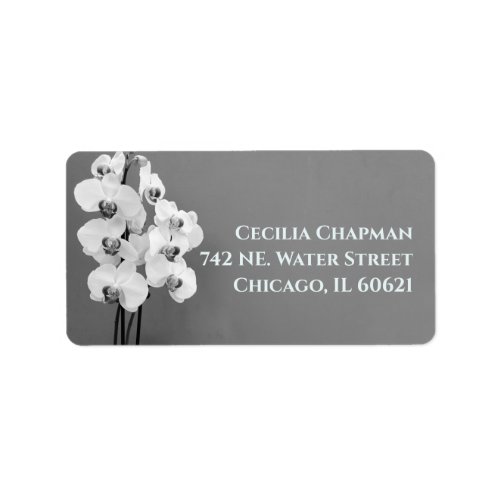 Elegant Black  White Orchid Floral Return Address Label