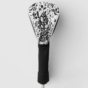 Elegant Black & White Ornamental Floral Pattern Golf Head Cover