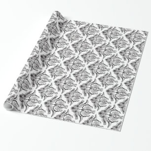 Elegant Black & White Ornate Floral Damasks Wrapping Paper