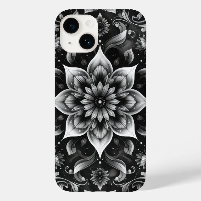 Elegant Black White Ornate Floral iPhone Case (Back)
