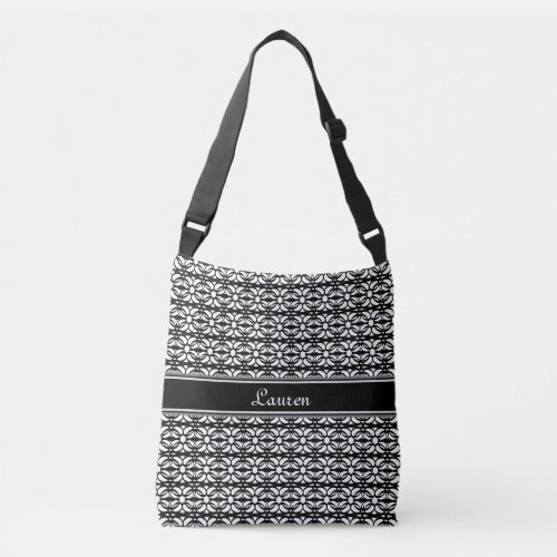 Elegant black  white oval geometric shape crossbody bag