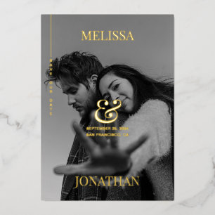 Elegant Black & White Overlay Photo Save the Date Foil Invitation