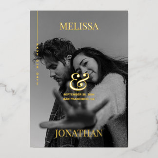 Elegant Black & White Overlay Photo Save the Date Foil Invitation