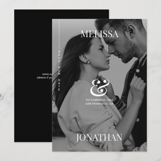 Elegant Black & White Overlay Photo Save the Date Invitation (Front/Back)